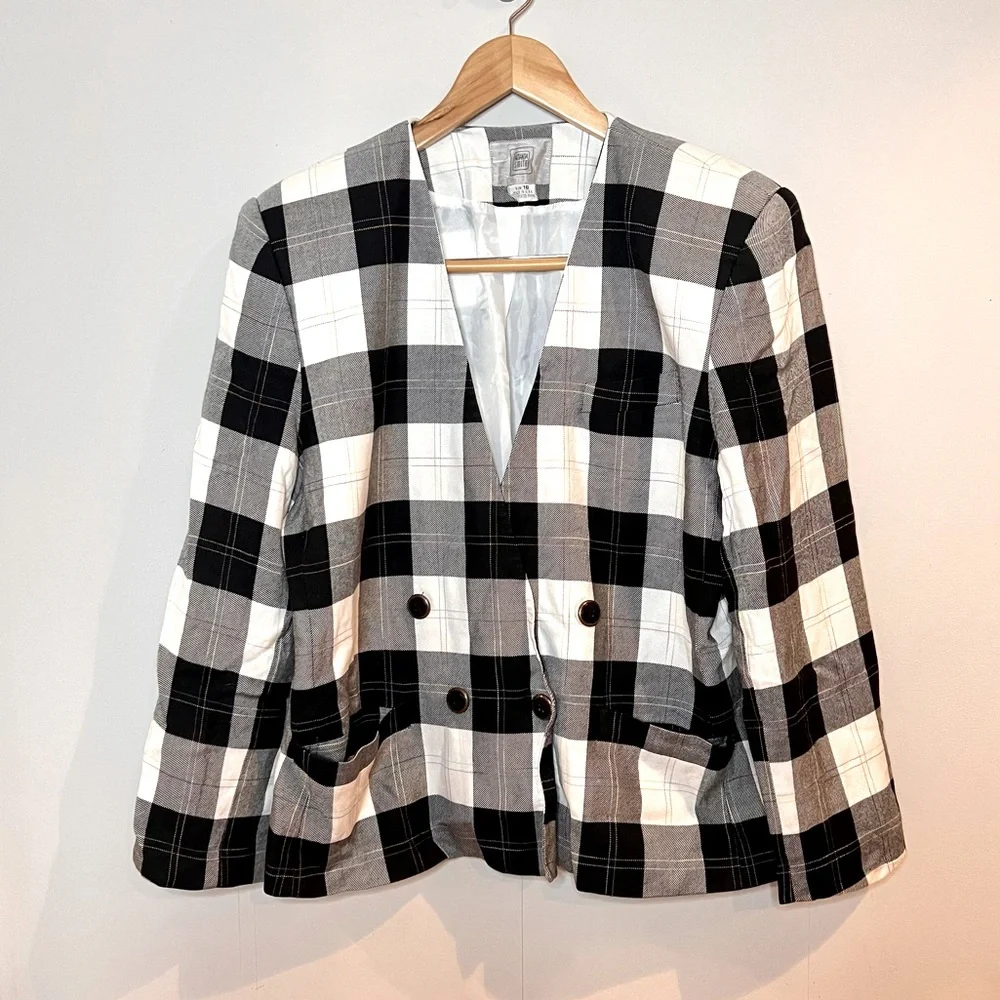 VINTAGE | Amanda Smith plaid boxy oversized double breasted blazer - Picture 1 of 10